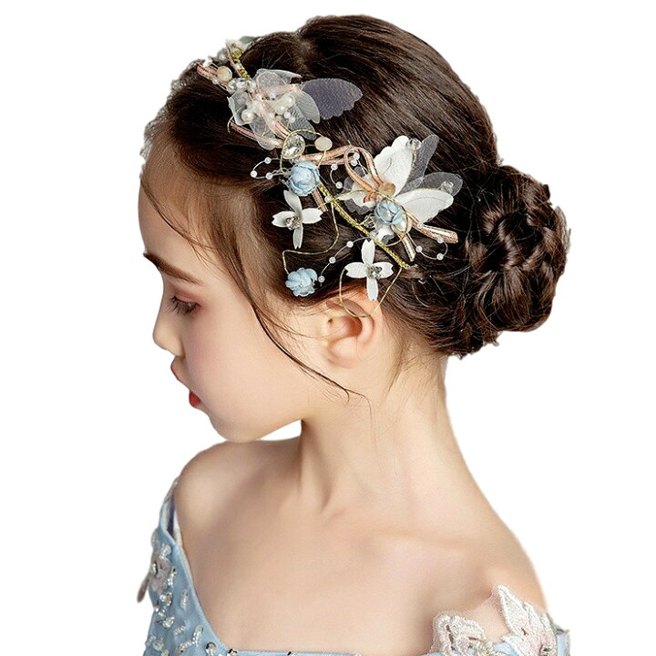 楽天市場 ヘアアクセサリー ピアノ発表会 発表会 ヘッドドレス 髪飾り 子供 レディース 花 リボン 女の子 キッズ リーフ ゴールド 蝶々 ビジュー ラインストーン パール 淡い ブルー ティアラ カチューシャ 結婚式 ブライダル ウエディング 写真撮影 Hc27ブルー