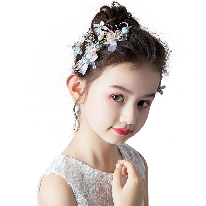 楽天市場 ヘアアクセサリー 2個セット ヘアピン 子供 女の子 ピアノ 発表会 ヘッドドレス 髪飾り 花 リーフ ゴールド 蝶々 リボン ラインストーン パール ビジュー 淡い ブルー 結婚式 ブライダル ウエディング 可愛い 写真撮影 Kd03 イーワンズ楽天市場店