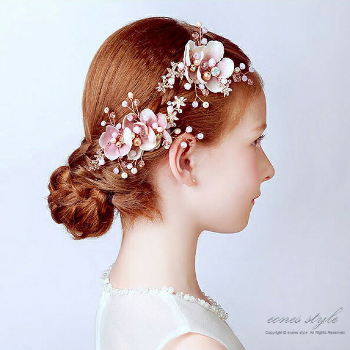 楽天市場 ヘアアクセサリー 子供 キッズ レディース 花 髪飾り ピアノ発表会 ヘアクリップ かわいい ピンク ワイヤー手作り 花モチーフ サイドクリップ フォーマル ヘッドドレス ビジュー パール カチューシャ ホワイト グラデーション ゴールド 2個セット Ma27