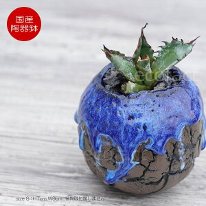 陶器鉢 植木鉢 ミニポット 底穴あり 丸型 オーシャン(ブルー) S H7cm 日本製 手作り おしゃれ かわいい プランター 園芸鉢 観葉植物 アガベ サボテン ビザールプランツ 塊根植物 コーデック