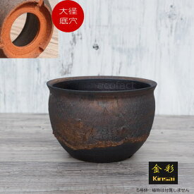 植木鉢 おしゃれ 陶器鉢 5号 深丸型 室内 底穴あり 金彩 ゴールド/ブラック φ21cm かみ山陶器 信楽焼 プランター 園芸鉢 アガベ サボテン 多肉植物 塊根植物 コーデックス