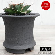 かっこいい 植木鉢 おしゃれ 陶器鉢 5号 そり型 室内 底穴あり サナ無し 艶消黒 高足 ブラック φ15cm か…