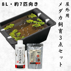 【8L・約7匹サイズ】 スドー 初心者向け メダカ 飼育セット 屋外 3点 8リットル 鉢 水槽 ビオトープ カルキ抜き 餌 稚魚