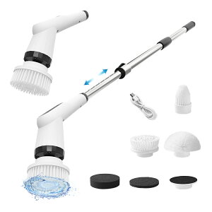 高性能 バスポリッシャー【5つの替えブラシ付き】 電動お風呂掃除ブラシ 回転ブラシ バスブラシ 掃除グッズ 防水 最長135cmも伸びる 連続60分稼働 コードレス 充電式 場所を取らない コンパ