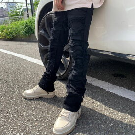 スパークデニム SPARK DENIM フレア デニム パンツ メンズ スタックパンツ ワイド ヴィンテージ ダメージ STREET ストリート アメリカブランド