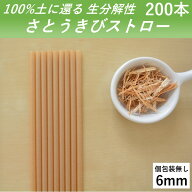 【100％土に還るストロー】 生分解性 さとうきびストロー 管径6mm 長さ210mm 200本 個別包装無し カフェ …