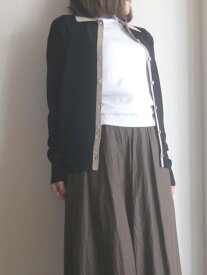 PUPULA pupula ププラバイカラー 衿付き カーディガン ブラック 上品 ニット Mサイズ 洗える レディース 送料無料