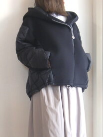 MARECHAL TERRE マルシャルテルダウン/ダンボールニット 異素材コンビ フード ブルゾン ダウンジャケット パーカー ベージュ ブラック Mサイズ 人気 軽い 暖かい レディース 送料無料