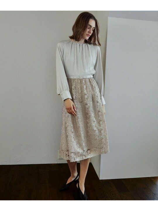 楽天市場】【SALE／40%OFF】グロッシーレースコンビ フレアドレス 