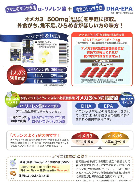 楽天市場】アマニ油&DHA(3本セット) 日本製粉(ニップン) サプリメント 健康油 免活 亜麻仁油 アマニオイル オメガ3脂肪酸 α-リノレン酸 DHA EPA リグナン 必須脂肪酸 サプリ 粒タイプ ギフト プレゼント 包装ラッピング可(有料) : eサプリメントジャパン楽天市場店 楽天市場】アマニ油&DHA(3本セット) 日本製粉(ニップン) サプリメント 健康油 免活 亜麻仁油 アマニオイル オメガ3脂肪酸 α-リノレン酸 DHA EPA リグナン 必須脂肪酸 サプリ 粒タイプ ギフト プレゼント 包装ラッピング可(有料) : eサプリメントジャパン楽天市場店