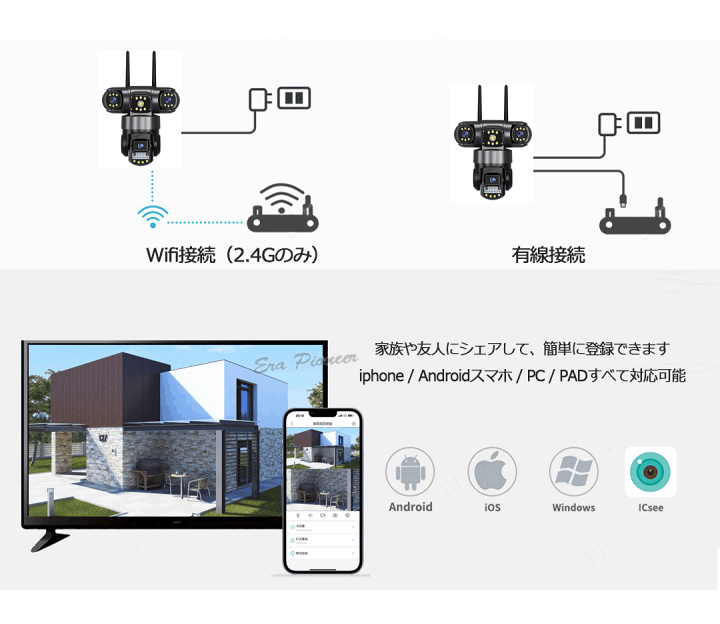 楽天市場】防犯カメラ 監視カメラ 屋外防水 600万画素 3レンズ 3画面