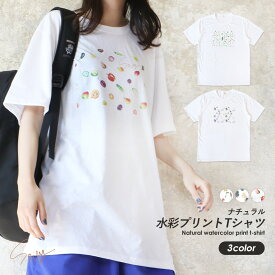 【10%OFF◆5/1(水)8:59まで】白T レディース Tシャツ 半袖 カジュアル 大きいサイズ XL 3L 綿100％ ナチュラル 水彩プリント 転写プリント 柄物 おしゃれ かわいい 春夏 トップス カットソー ゆったり Soily ロゴ入り オリジナル *2 *y3-3t