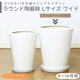 ラウンド陶器鉢 Lサイズ ワイド【受け皿付き 鉢底ネット付き】大型 中型 シンプル おしゃれな植木鉢用 白い鉢 丸型 陶器 穴あり 丸鉢 スタンダード鉢 9号鉢 10号鉢 ツヤあり 鉢植え 室内鉢 白鉢 ホワイト 園芸用品 ガーデニング ※同梱不可 観葉植物