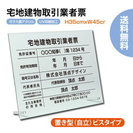 宅地建物取引業者票 看板 不動産看板 自立タイプ【 アクリル ガラス調】化粧ビス付き 高級感溢れる 事務所用【内容印刷込】屋内用 サイン 文字入れ 名入れ 別注品 業者票 許可票 標識 おしゃれ 法定看板 登録票 g-tr-stand