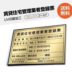 賃貸住宅管理業者登録票 看板 高級額（高級感抜群）「金看板+黒文字」 不動産看板 事務所用 標識 サイン 建設業許可票表示板 標識板 掲示板 本物のステンレス製 建設業の許可票 pdzz-brz-gold