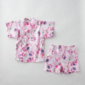 甚平 子供 桜 リボン柄 白 カラフル 80cm 90cm 95cm セパレート パンツタイプ 女の子 日本製 高品質 安心 安全 保育園 幼稚園 園児 幼児 夏祭り お祭り 花火 夏 半袖 プレジデント ギフト 贈り物 送料無料