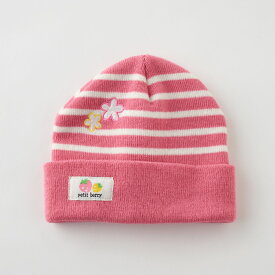 ニット帽子 フリーサイズ 伸びる 女の子 ピンク お花 ワッペン付き 子供 園児 幼児 ベビー かわいい おしゃれ 秋 冬 通園 おでかけ 防寒 寒さ対策 暖かい クリスマス プレゼント ギフト 贈り物 送料無料