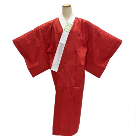 洗える 長襦袢 赤 緋色 S〜TLサイズ 地紋入り 半衿付き 無双袖 日本製 仕立て上がり 【COM/LE】