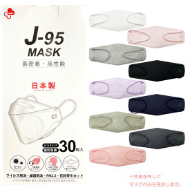 J-95 MASK 国産 マスク 30枚入り 不織布 立体型 3D 日本製 個別包装 個包装 4層構造 送料無料 高性能 血色マスク ウイルスカット J95 【LE】