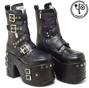 レディース ゴスロリ 厚底 ショートブーツ ヨースケ YOSUKE 4460066 正規取扱店チャンキーヒール ベルト飾り ライブ ミュージック パンク ゴシック ビジュアルヘビメタ ハード ファスナー ハイ