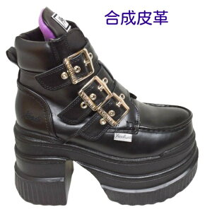 厚底 ショートブーツ ヨースケ YOSUKE 4460051 正規取扱店 レディース チャンキーヒール ヘビロテ ブーツ ゴスロリ ビジュアル系 V系 パンク ゴシック コスプレ 編み上げ ベルト飾り 美脚 脚長 ハ