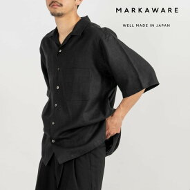MARKAWARE マーカウェア OPEN COLLAR WIDE SHIRT S/S - HEMP SHIRTING オープンカラーワイドシャツ S/S - ヘンプ シャーティング ブラック トープ コーヒーブラウン