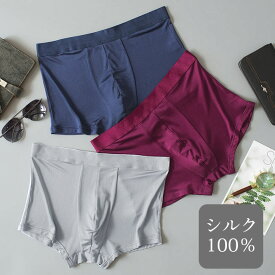 【10％OFFクーポン　3/30 20:00～4時間限定】◇シルク100% メンズ ボクサーパンツ グレー ネイビー 紺 ワイン 赤 ブラウン M/L/LL