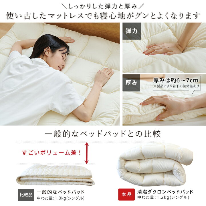 楽天市場】ベッドパッド 洗える 厚手 清潔 ダクロン ベットパッド 