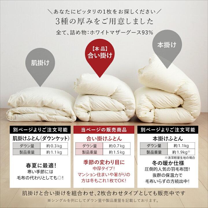 楽天市場】羽毛合掛け布団 マザーグース 羽毛 合掛け布団 シングル 
