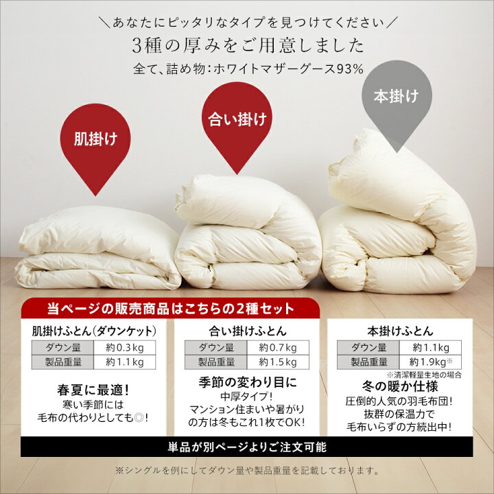 楽天市場】2枚合わせ羽毛布団 マザーグース 羽毛 洗える 羽毛布団 