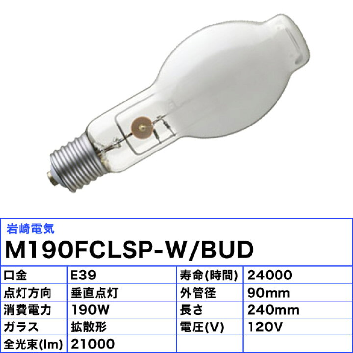 楽天市場】岩崎 M190FCLSP-W/BUD セラミックメタルハライドランプ 190W 