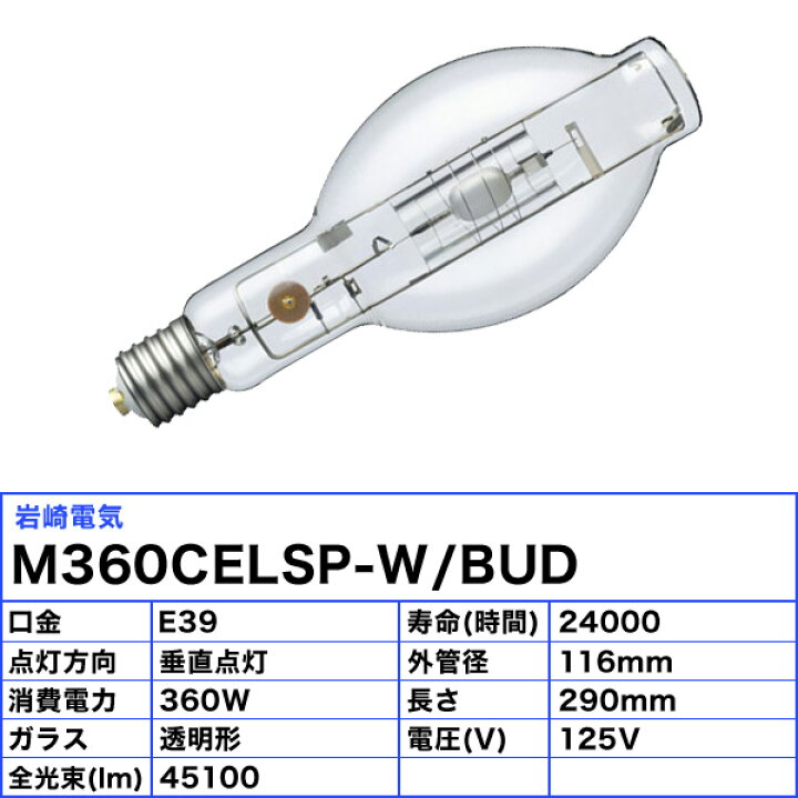 楽天市場】岩崎 M360CELSP-W/BUD セラミックメタルハライドランプ 360W 