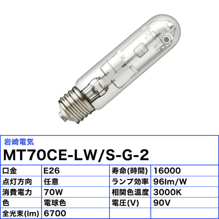 楽天市場】岩崎 MT70CE-LW/S-G-2 セラミックメタルハライドランプ 70W 