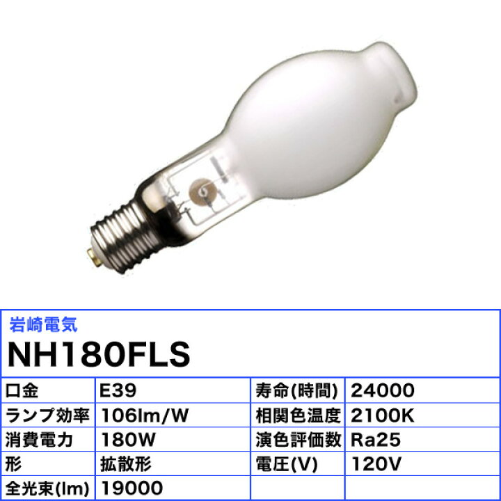 楽天市場】岩崎 NH180FLS ナトリウムランプ 180W 拡散形 E39 「送料 