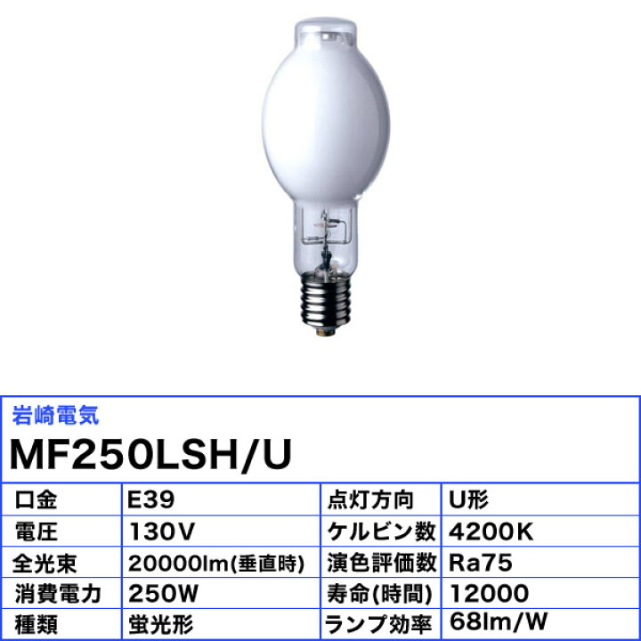 楽天市場】☆岩崎 MF250LSH/U メタルハライドランプ 250W 蛍光形 任意 