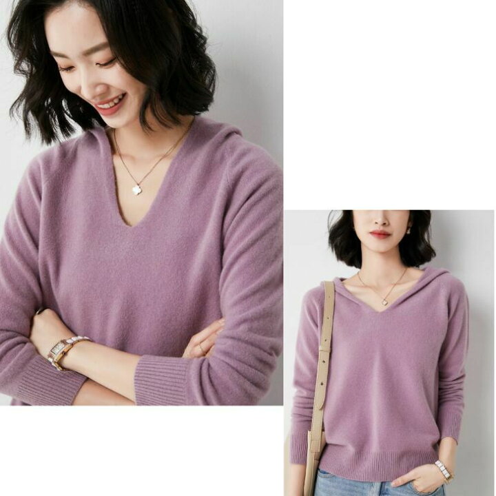 春ニット レディース Tシャツ フードニット トップス プルオーバー ニット セーター カシミアタッチ