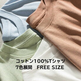 コットンTシャツ カラーTシャツ レディース ジェンダーレス 半袖 クールネック 綿100％ 全6色 フリーサイズ