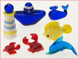 【特選ギフト】　オリジナルガラス細工　海の仲間たち　鯨、イルカ、魚、カニ、船、灯台のセット♪ 【楽ギフ_包装】【楽ギフ_メッセ】【楽ギフ_メッセ入力】