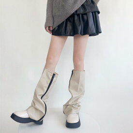 レッグカバー レディース ソックス Y2K サブカル レッグウォーマー ジッパー レザー ミドル丈 カーキ グレー ブラック