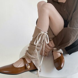 レッグカバー レディース ソックス 秋冬 Y2K サブカル レッグウォーマー パイルソックス 美脚 細見え ミドル丈 バレエ リボン ホワイト ピンク ブラック