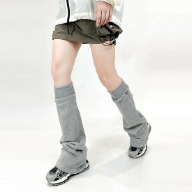 レッグカバー レディース 秋冬 Y2K 無地 シンプル レッグウォーマー ワイドフレア コットン 厚手 保温 暖かい ドローストリング ミドル丈 ベージュ グレー カーキ