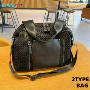 メッシュ トートバッグ ショルダーバッグ 3way ナイロン 牛革 デニム 斜め掛け 肩がけ 撥水加工 大容量 無地 A4 旅行バッグ 修学旅行 かわいい おしゃれ かっこいい 小旅行 1泊 普段使い 軽量