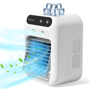 冷風扇 卓上冷風機 小型 卓上 扇風機 1台多役 USB充電式 2000mAh大容量 ミニクーラー スポットクーラー 2段階風力調節 送風 冷却 加湿 空気清浄 マイナスイオン 氷入れ可能 上下角度調整 ポータ