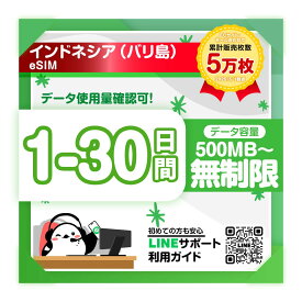 【インドネシア（バリ島含む）eSIM】1日 2日 3日 4日 5日-30日間プラン 高速データ 500mb-3gb 無制限 プラン選べる 即日発行 サポート qrコード簡単設定 旅行 出張 プリペイドesim 有効期限90日