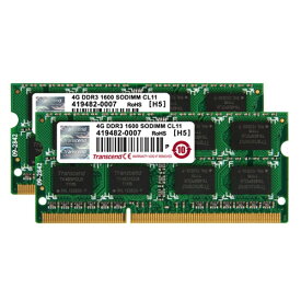 Transcend ノートPC用メモリ PC3-12800 PC3-12800S DDR3 1600 8GB 1.5V 204pin SO-DIMM Kit (4GB×2)　4GB 2枚セット【中古】