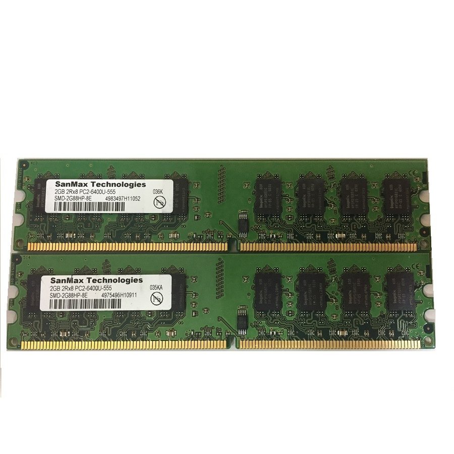 デスクトップPC用メモリ SanMax PC2-6400U DDR2 800 2GB 2枚セット　計4GB 中古メモリ増設メモリ