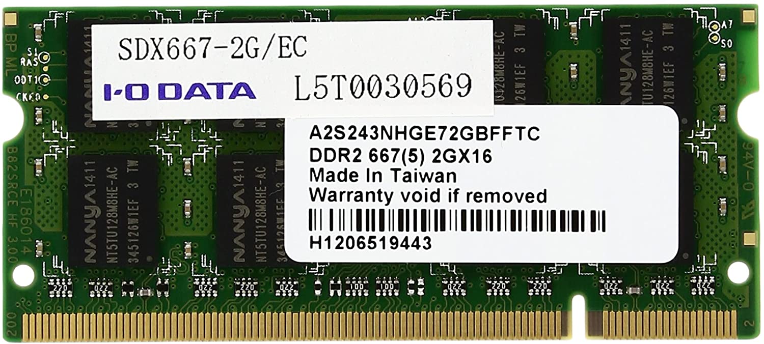 81％以上節約81％以上節約ノートパソコン用メモリ DDR2 メモリー I-O DATA PC2-5300 (DDR2-667) 2GB  SDX667-2G 増設メモリ