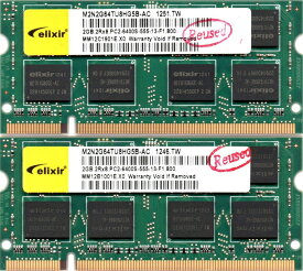 送料無料★CFD elixir PC2-6400S (DDR2-800) 2GB　2枚組み 合計4GB SO-DIMM 200pin ノートパソコン用メモリ 動作保証【中古】