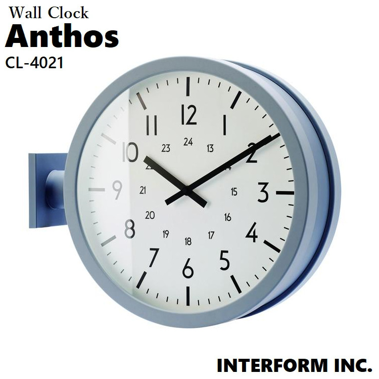 壁掛け時計 おしゃれ 両面時計 時計 壁掛け アントス Anthos CL-4021 インターフォルム(INTERFORM INC.)  掛け時計 ダブルフェイス 両面 時計 おしゃれ かわいい スイープ 壁時計 置き時計 静か インダストリアル モノトーン リビング ウォールクロック ブラック グレー