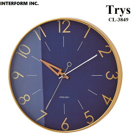 interform/インターフォルム おしゃれ時計 Trysトゥリス CL-3849 壁掛け時計 ゴールド シンプル ネイビーインテリア ダイニング インターフォルム 時計 ヘアラインゴールド モダン ナチュラル アルミ 木 ガラス プラスチック 電波時計 北欧スタイル